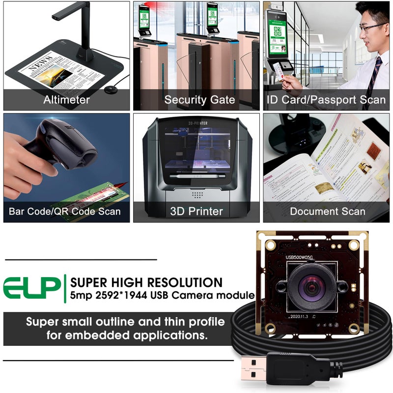ELP 5mp Wide Angle USB Camera Module for Computer and Raspberry Pi Mini UVC USB2.0 PC Camera 100degree Low Distortion Webcam Board MI5100 Lightburn Camera Laser Engraver Camera for Laptop Jetson Nano - Image 5